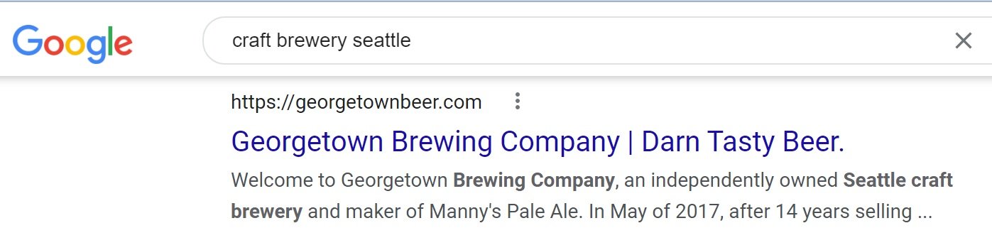 Brewery SERP Title Tag Example